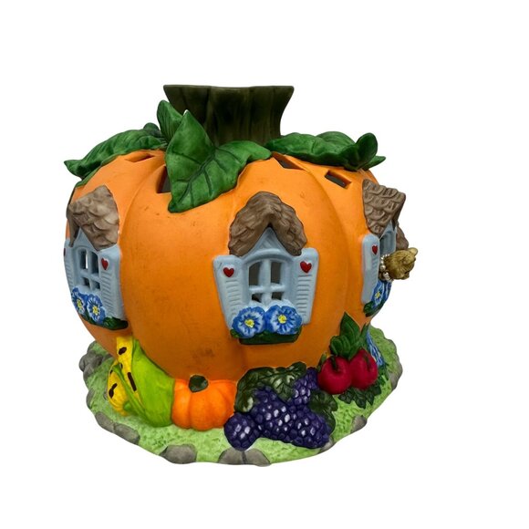 Partylite Ceramic Pumpkin House Tealight Holder Fall Decor Hand-Painted Vibrant - Picture 7 of 14